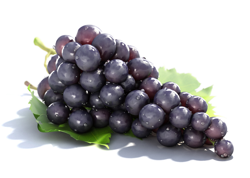 Réalisation d'illustrations 3d de fruits : raisin noir, ou black grape. C. Le GUEZ, Infographiste spécialisé en 3d.